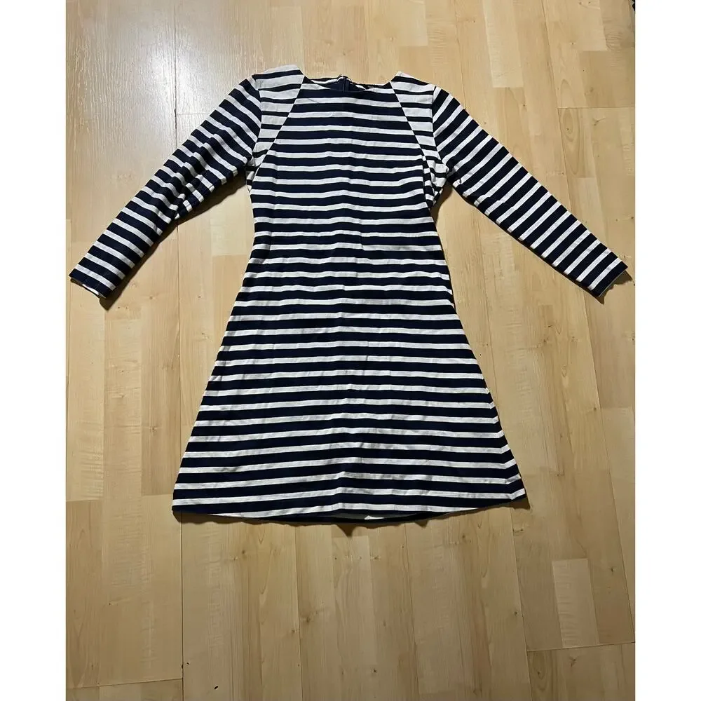 J.Crew 365 Dress Women Size S Navy White Stripe Long Sleeve Sailor French Chic